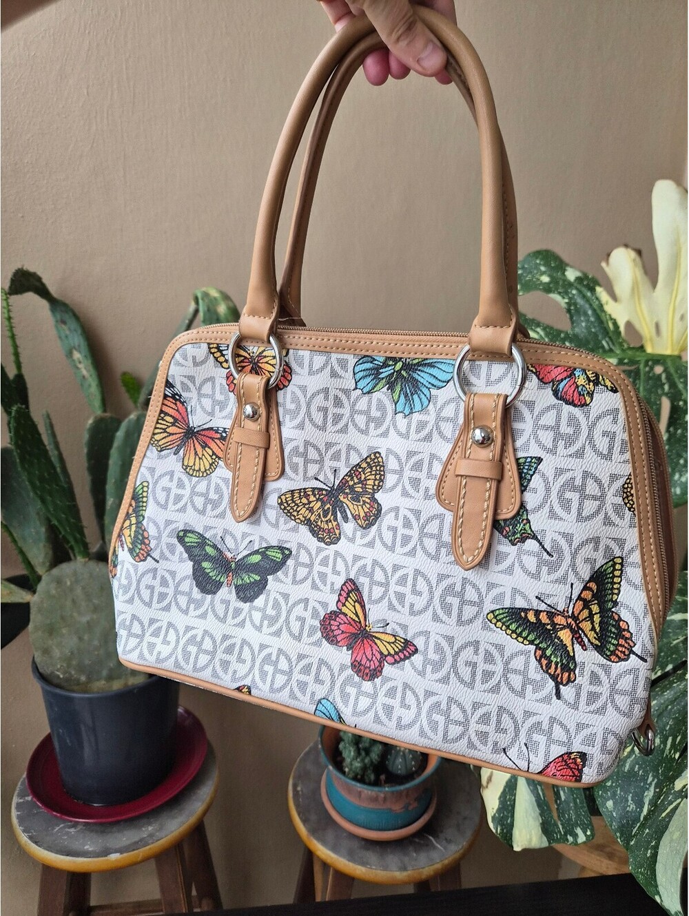 Giani Bernini Butterfly Print Monogram Satchel Handbag Multicolor,